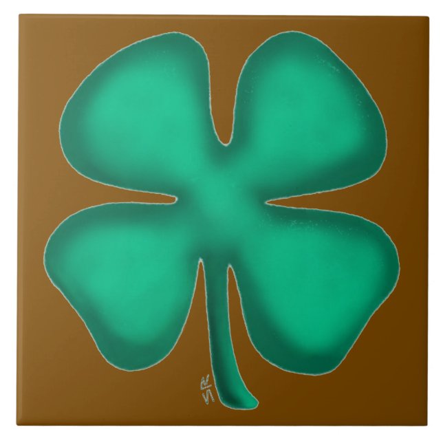 Lucky 4 Leaf Irish Clover brown large tile (Frente)