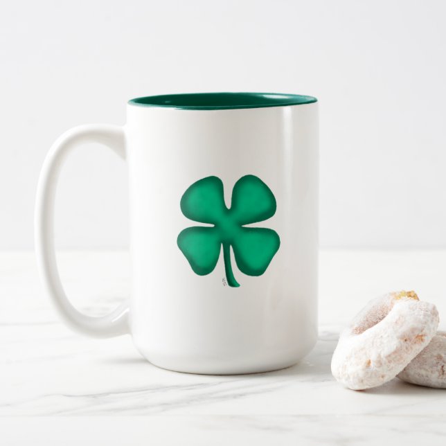 Lucky 4 Leaf Irish Clover grande caneca de dois to (Com Donut)