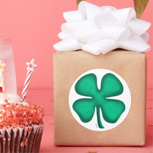 Lucky 4 Leaf Irish Clover grandes adesivos redondo (Festa)