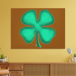 Lucky 4 Leaf Irish Clover impressão em tela marrom