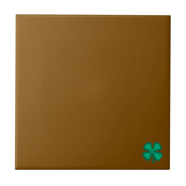 Lucky 4 Leaf Irish Clover tiny brown small tile (Frente)