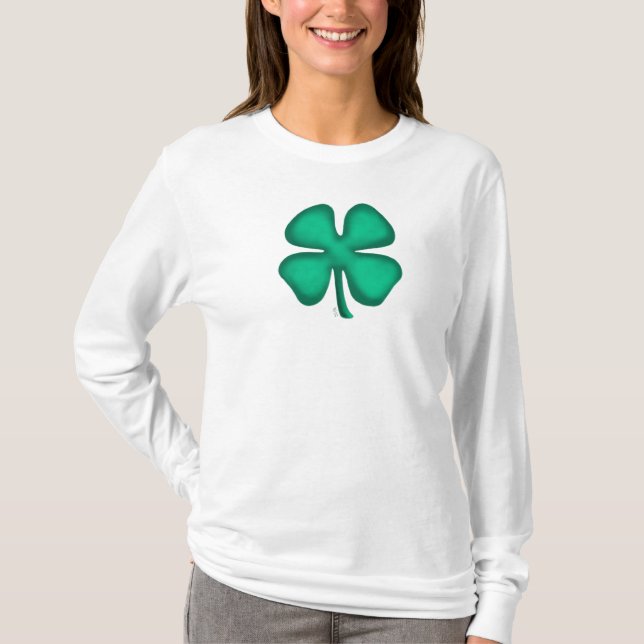 Lucky 4 Leaf Irish Clover Women White camisa compr (Frente)
