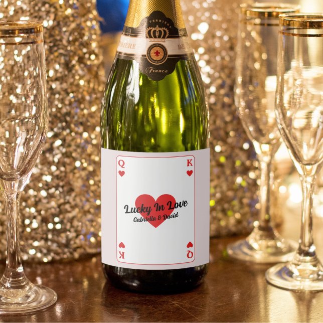 Lucky In Love Tocando Casais De Cartão Favorito Ao (Lucky In Love Playing Card Couples Shower Favor Sparkling Wine Label)