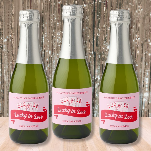 Lucky In Love Vibrant Pink & Red Bachelorette (Lucky In Love Vibrant Pink & Red Bachelorette Sparkling Wine Label Bach Party Favors)