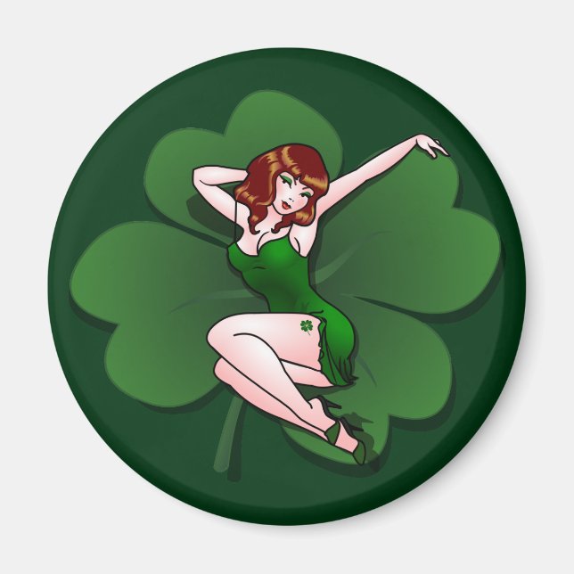 Lucky Irish Pin Up Girl Imã de geladeira Gifts (Frente)