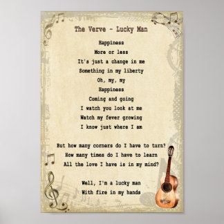 Lucky Man Song Lyric Vintage Wall Art Impressão