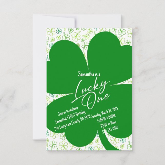 Lucky One Shamrock Primeiro Convite de Aniversário (Frente)