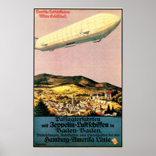 Luftschiff Zeppelin Airship over Town Poster (Frente)