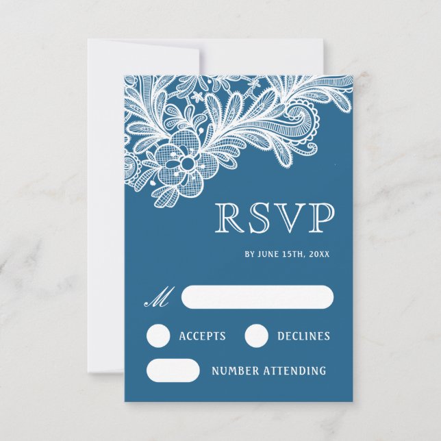 Lugar Branco sobre Cartão RSVP de Casamento Azul (Frente)