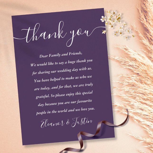 Lugar Cartão de Agradecimento de Casamento Purple Script (Criador carregado)