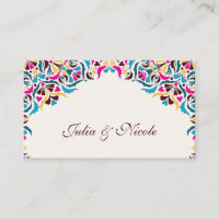 Cartão de Local de Casamento Floral Caprichoso Azu