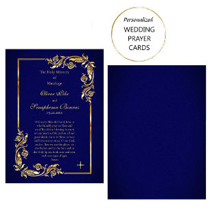 Lugar Cartão de Oração de Casamento Dourado e Azul Escur