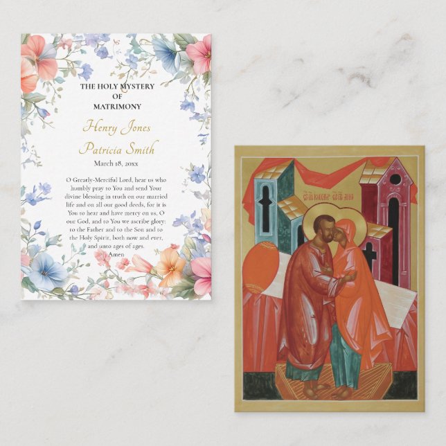 Lugar Cartão de Oração de Casamento Ortodoxo de Flores d (Frente/Verso)