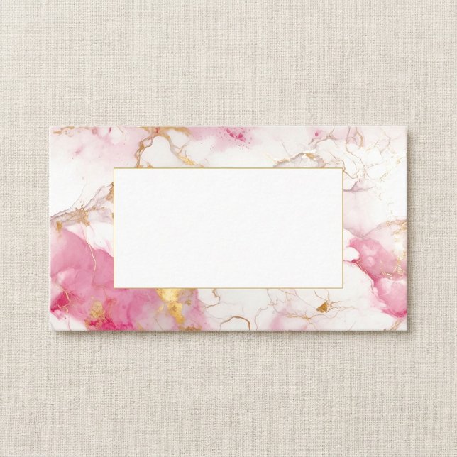 Lugar Cartão de visita branco e dourado (White and gold marble guest name place card.)