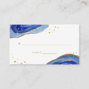 Lugar Cartão Escort de Casamento de Geode Azul e Dourado