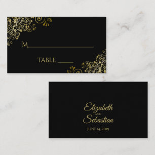 Lugar Cartão Escort de Casamento Negro Elegante de Filig