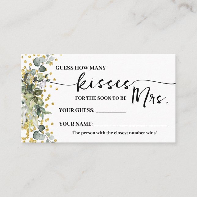 Lugar Eucalyptus Gold Quantos beijos para o Cartão de Jo (Frente)