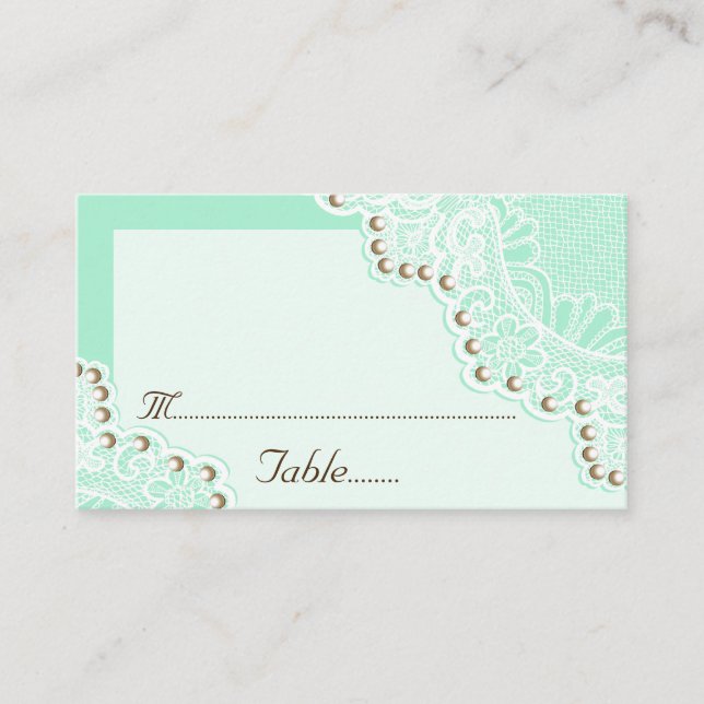 Lugar Lace branco com cartão de casamento de pérolas (Frente)