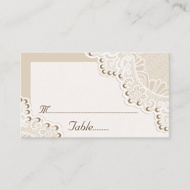 Lugar Lace branco com pérolas cartão de casamento (Frente)