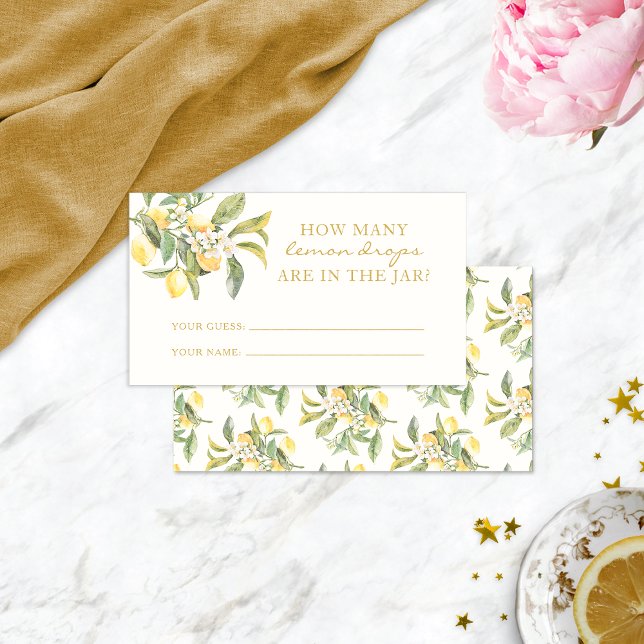 Lugar Quantos Drops de Limão Cartão de Enclausuramento (Watercolor Lemon Floral Bridal Shower How Many Lemon Drops Enclosure Card by Painted Paperie
)