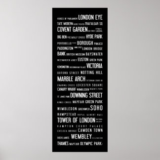 Lugares populares em Londres num poster tipográfic