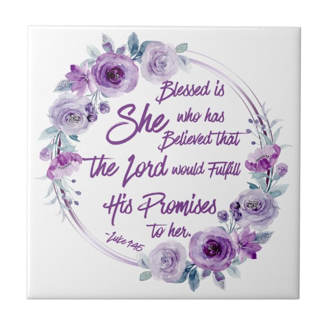 Luke 1:45 Abençoada é Ela Purple Floral (Frente)