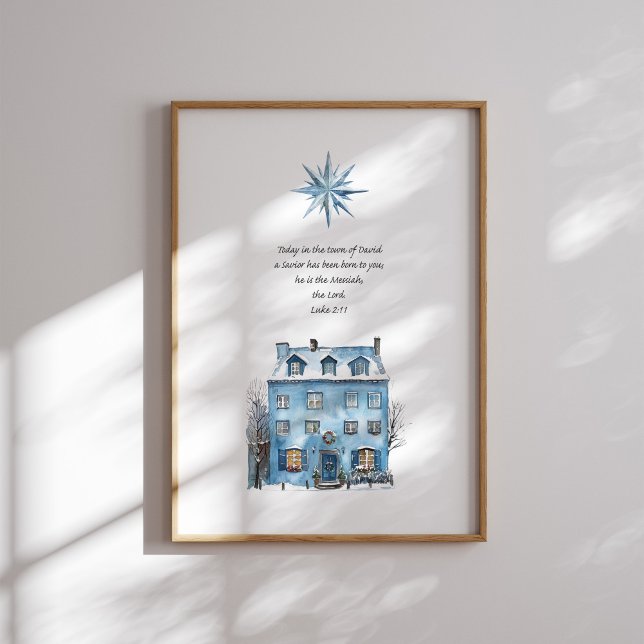 Luke 2:11 Poster de Natal Blue House (Criador carregado)