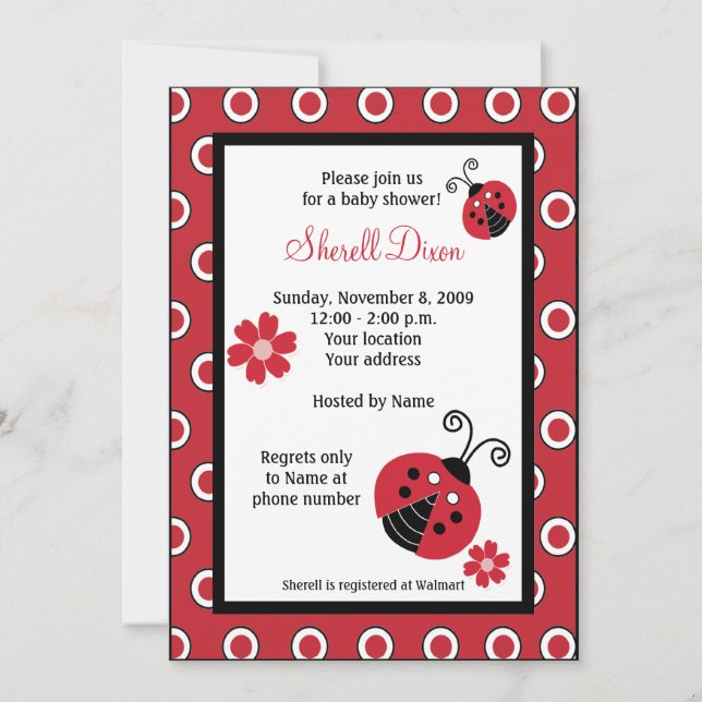 Lullabye Ladybug 5x7 — convites para tendências ve (Frente)