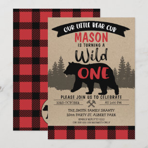 Lumberjack Bear Cub Wild Um Convite De Aniversári