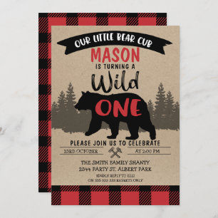 Lumberjack Bear Cub Wild Um Convite De Aniversário