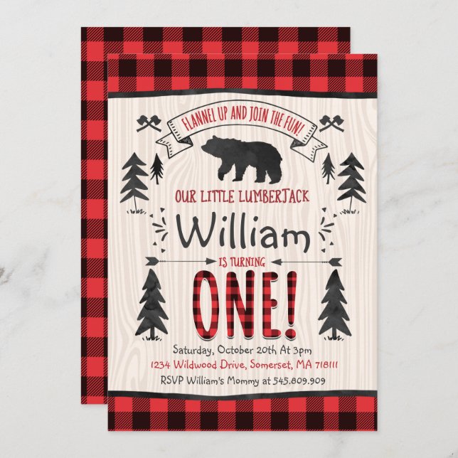 Lumberjack Birthday Convite para Festa Lumberjack (Frente/Verso)