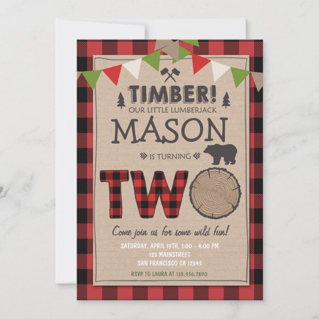 Lumberjack Birthday - Convite para o Aniversário d (Frente)