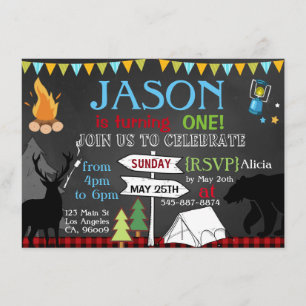 Lumberjack Camping primeiro convite de aniversári