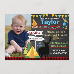 Lumberjack Camping primeiro convite de aniversári