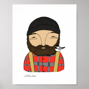 Lumberjack Chickadee Poster Woodland Art Impressão
