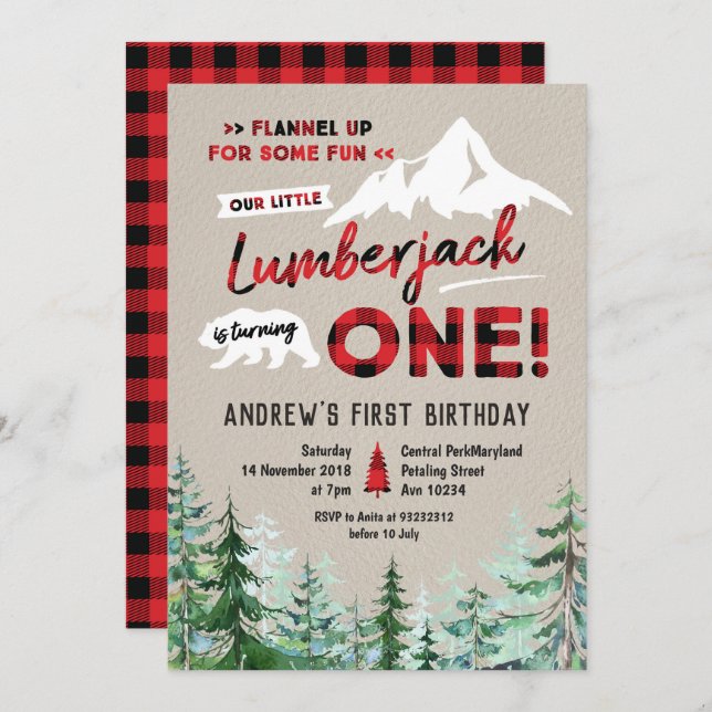 Lumberjack está fazendo um convite de aniversário (Frente/Verso)