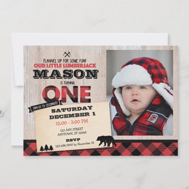 Lumberjack Wilderness Primeiro Convite de Aniversá (Frente)