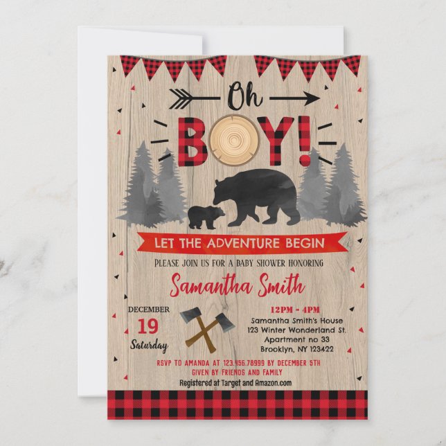 Lumberjack Woodland Bear Baby Shower Convites (Frente)