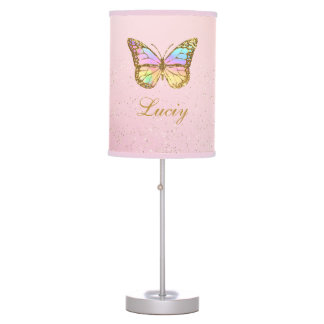 Luminária De Mesa Manteiga rosa rosa-rosa moderna, borboleta-branca 