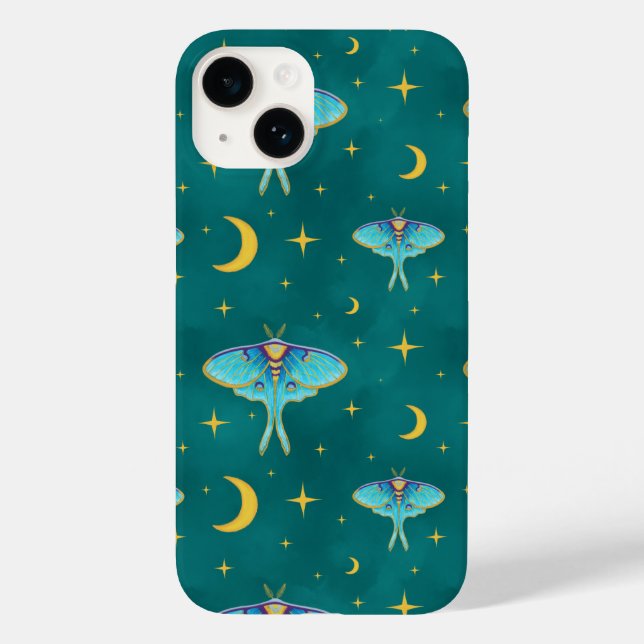 Luna Moth Celestial Moons & Stars Teal (Verso)