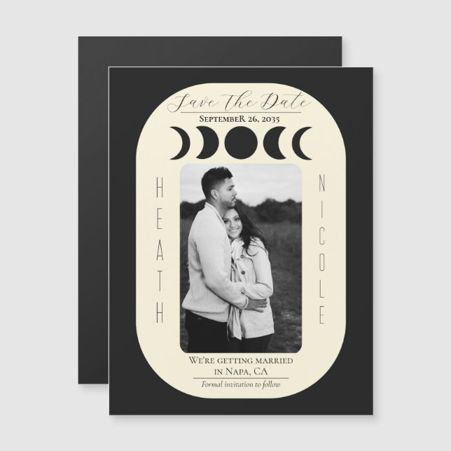 Lunar Luxe Black & Cream Moon Fase Salvar Data (Frente/Verso)