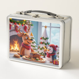 Lunchbox Festivo de Férias com Reindeer e Pinguim