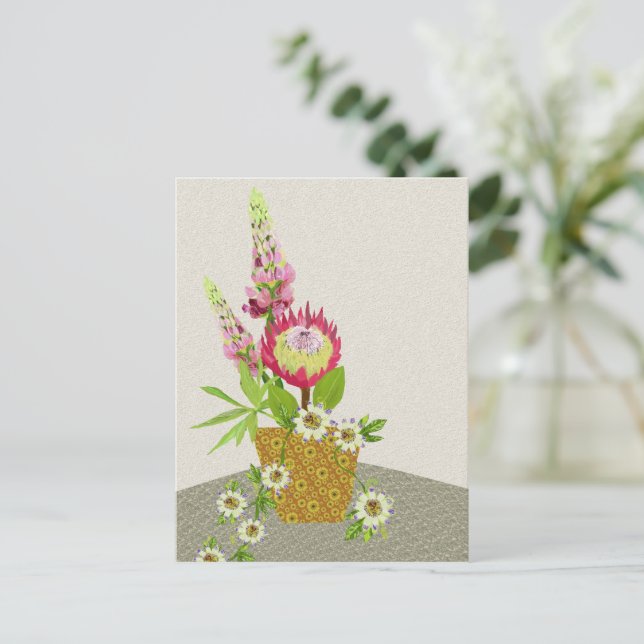 Lupinus, Passion Flor e Protea Cartão Postal (Em pé/Frente)