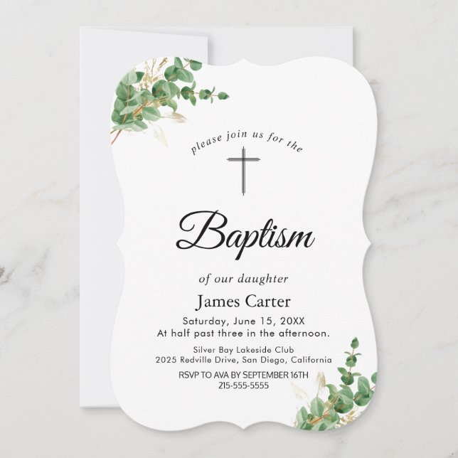 Lush Greenery & Eucalyptus Baptism Convite (Frente)
