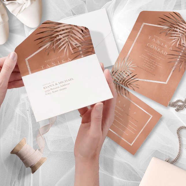 Lush Palm Leaf Wedding Terra Cotta ID956 (Criador carregado)