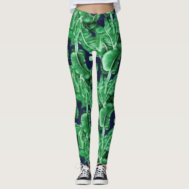 Lush Tropical Green deixa leggings de padrão (Frente)