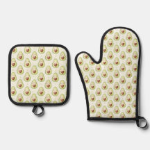 Luvas e Suporte para Panela com Padrão de Abacate 