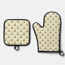 Luvas e Suporte para Panela com Padrão de Abacate