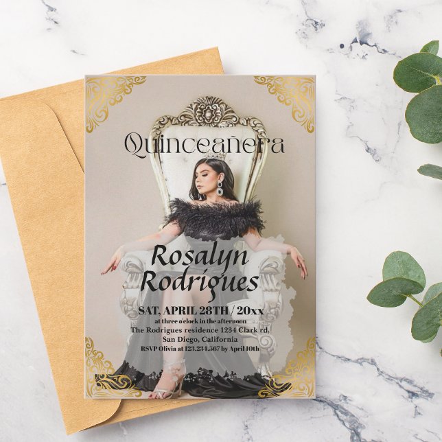 Lux Elegant Photo Quinceanera Convite Dourado (Criador carregado)