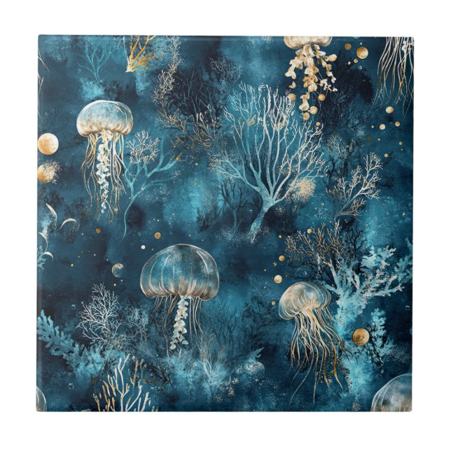 Lux Ocean Jellyfish & Coral Gold Pattern (2) (Frente)